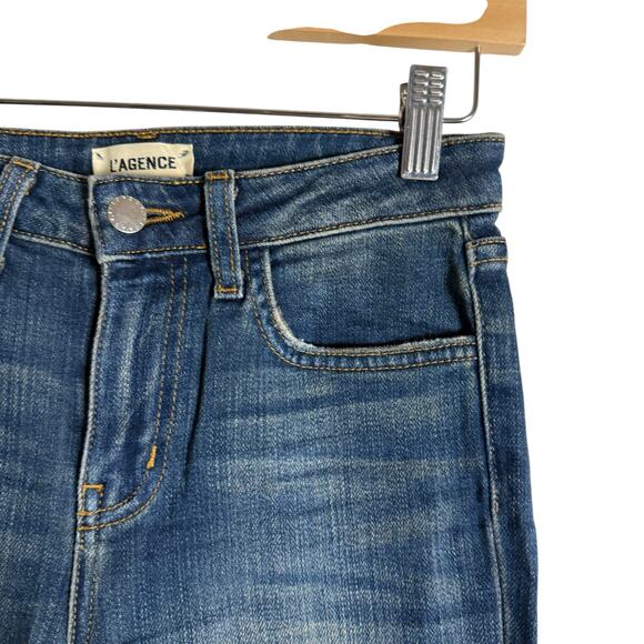 L’Agence Sada Slim Leg Cropped High Rise Raw Hem Denim Blue Jeans Size 24 - Picture 7 of 11